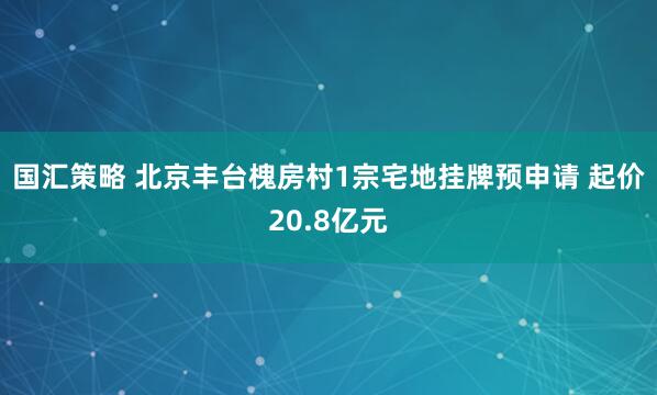 国汇策略 北京丰台槐房村1宗宅地挂牌预申请 起价20.8亿元